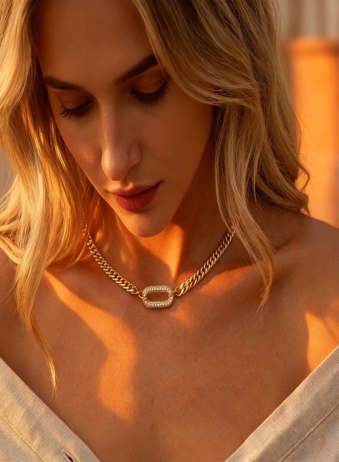 Moodear Gold Necklace for Women Non Tarnish - Chunky Cuban Link Chain Choker Trendy Paved CZ Pendant Dainty Necklaces for Women Jewelry Gifts - Image 2